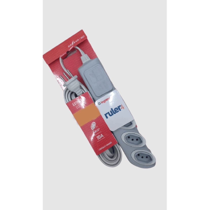 Extensão 2P+T Ruler4 Cabo Paralelo 3x0,75mm² 10A 250V Cinza 4 Tomadas - Daneva